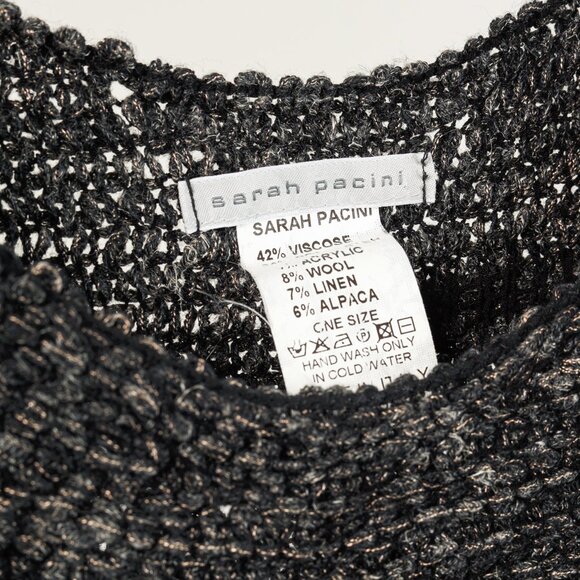 Sarah Pacini Green-Black-Gold Marled Cable-Knit Sleeveless Vest - Picture 7 of 8